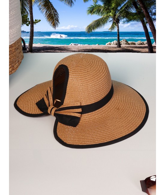 Wide Brim Visor Summer Hat W/ Bow
